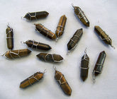 Wholesale WIRE WRAPPED TIGERS EYE CUT STONE PENDANTS ( sold by the dozen )